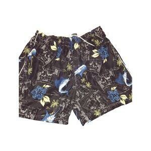 Puritan Mens XL Swim Trunks Black Blue Marlin Tropical Floral Mesh Lined Shorts